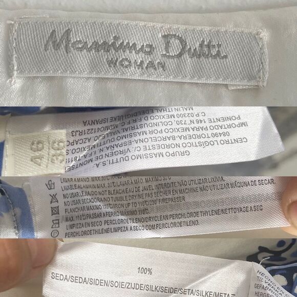 MASSIMO DUTTI Boho Print Silk Oversized V-Neck Blouse Ivory Blue 36 - Picture 8 of 8